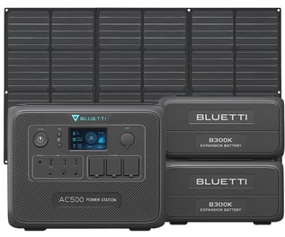 BLUETTI AC500 power station with two B300K batteries and a 350W foldable solar panel 