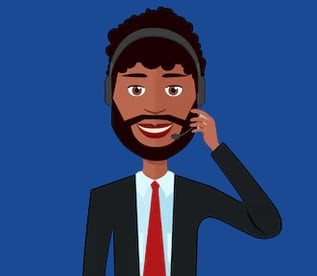 Personagem animado que representa o suporte da empresa.