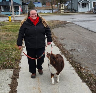 Image of person walking a dog.