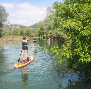 group of people paddling