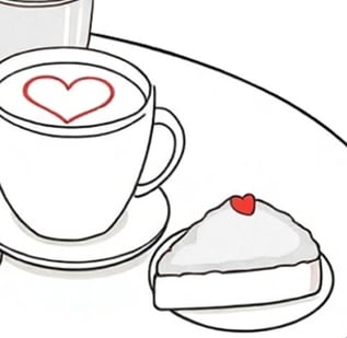 a cup of coffee and a cake on a plate