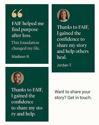 Community member testimonial about healing and purpose through FAIF Foundation