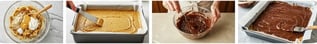 Step-by-step making of no-bake peanut butter chocolate bars.