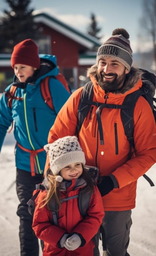 a father and daughter setting out for a day of skiing close to their Holiday Club spa hotel