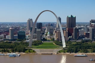 St Louis Arch looking west and downtown St Louis, Missouri