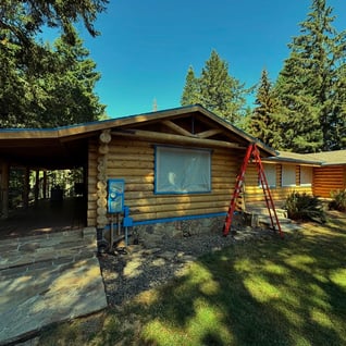 40 years of old stains removed for a fresh coat on this Log Home!