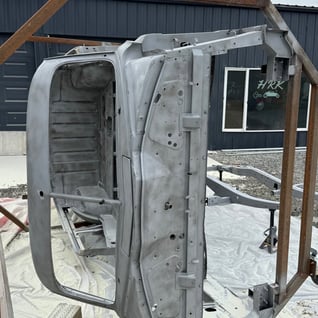 1950 Hudson getting a fresh blast before paint and body work.