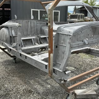 1950 Hudson getting a fresh blast before paint and body work.