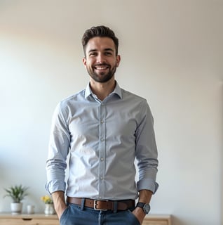 a man standing in front of a laptop computer