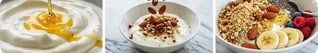 Greek yogurt topped with honey, almonds, and fresh fruit.