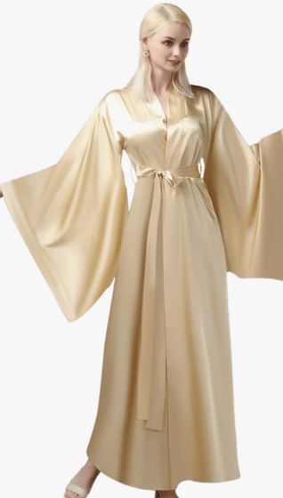 BATHGOWN Women's Silk Kimono Long Robe Satin Bridesmaid Wedding Sleepwear Beach Blouses Bikini Cover