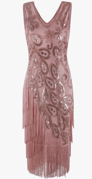 VIJIV Women's Vintage 1920s Style Peacock Sequin Roaring 20s Gatsby Party Flapper Dress Champagne 