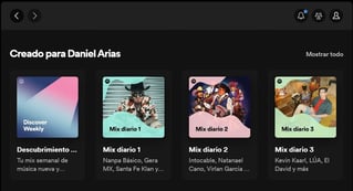 Ejemplo de mix diario personalizado en Spotify según hábitos de escucha