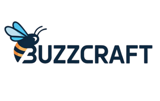 A logo of a bee with the word buzzcraft on it.