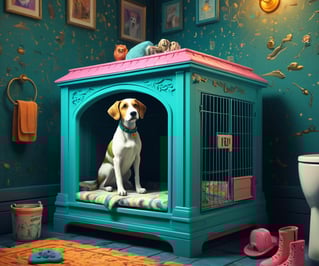 a dog is sitting in a dog house