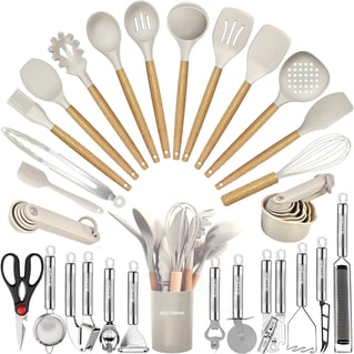 a collection of kitchen utensils and silicone utensils