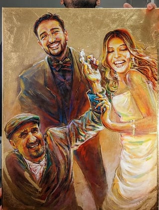 Portrait painting made from 3 individual photos depicting a scene that happened but was not captured