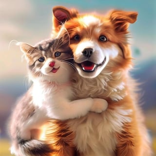 cat and dog hugging