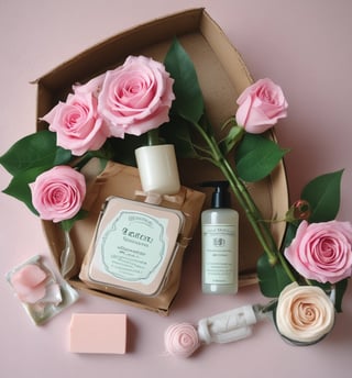 Jabon, champú y 5 rosas