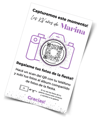 Regalo Celebraclick - Diseño tarjeta Qr para compartir fotos