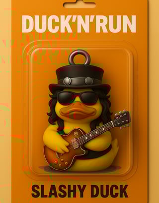 Slash duck, a ducky with a guitar in a card board