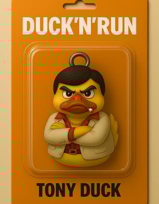Tony Montana duck, a ducky with a red tie and a black tie