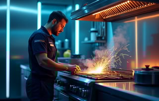 SergeComService appliance repair technician fixes commercial oven in Charlotte