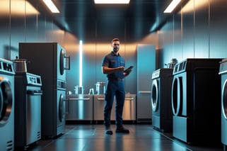 Fix Commercial Appliance technician repairs commercial washer in Charlotte