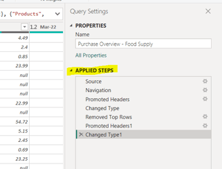 remove steps in power query