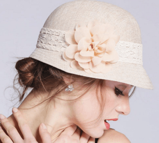 Women's Gatsby Linen Cloche Hat with Lace Band and Flower Creme Lenin w/ lace band/pale pink flower