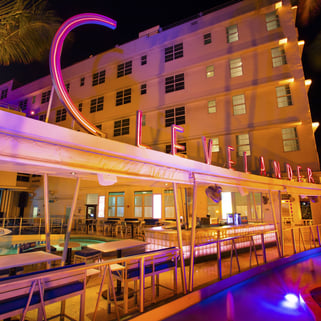 night view Clevelander Hotel with neon lights