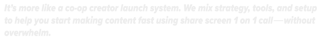 It's more like a co-op creator launch system. We mix strategy/tools to help you start making content