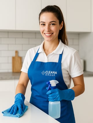 Professional cleaner woman from Cleana Group offering free quote in Boca Raton FL