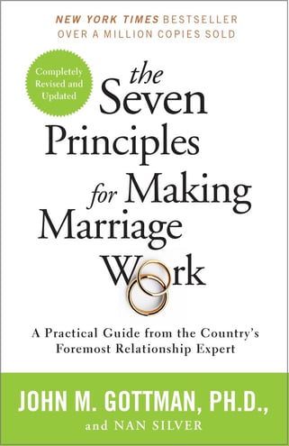 Front book cover worded The Seven Principles of Making a Marriage Work.