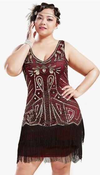 BABEYOND Women's Plus Size Flapper Dresses 1920s V Neck Beaded Fringed Great Gatsby Dress