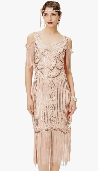 BABEYOND Womens 1920s Flapper Dress Vintage Long Fringe Dress Roaring 20s Sequins Beaded Dress
