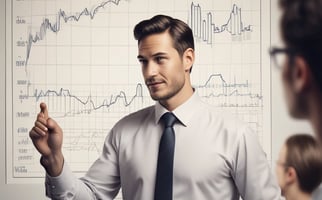 a man in a suit and tie is standing in front of a presentation