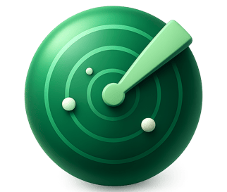 a green icon with a radar for a tampa bay commercial real estate website