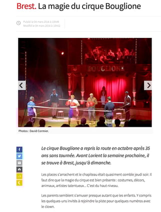 les médias plébiscitent le Cirque d'Hiver Bouglione On Tour à Brest en 2016