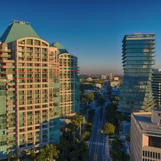 building view from The Ritz-Carlton Coconut Grove, Miami in a sunrise 