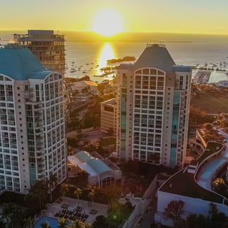 sunrise The Ritz-Carlton Coconut Grove, Miami, sun and sea in the background 