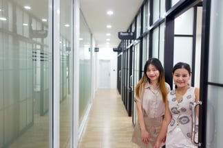 Ms. Fah & Ms. Kaning with Sanet New Building
