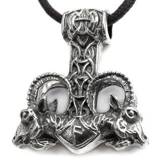 Large Thor Hammer Mjolnir Necklace in Sterling Silver. Odins Viking Pendant with Thors Goats and Runes - Mens Pagan Nordic 