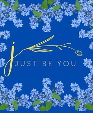 a blue and white floral wreath with the words just be you