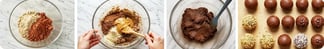 Making protein bites: mix, form dough, and roll into balls with toppings.