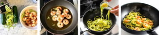 Sautéed shrimp zucchini noodles, and fresh herbs step by step