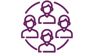 a group of people in a circle with a purple circle