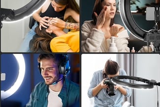 4 people using a right light for filming and beauty services
