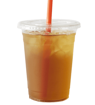 a cup of iced tea in a plastic cup