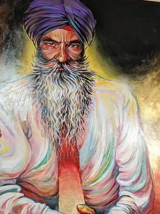 portrait art with artist S. K. Gusani, life size, gold leaf, gold